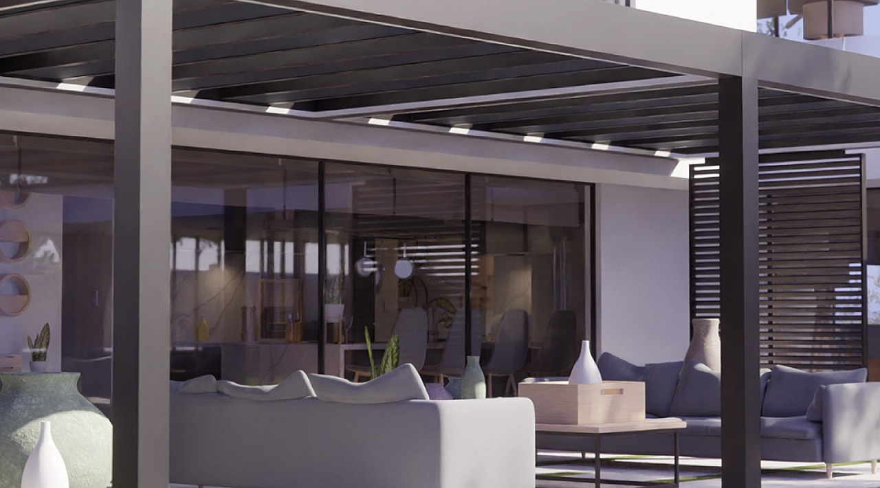 Header lamellendak terrasoverkapping met lamellen